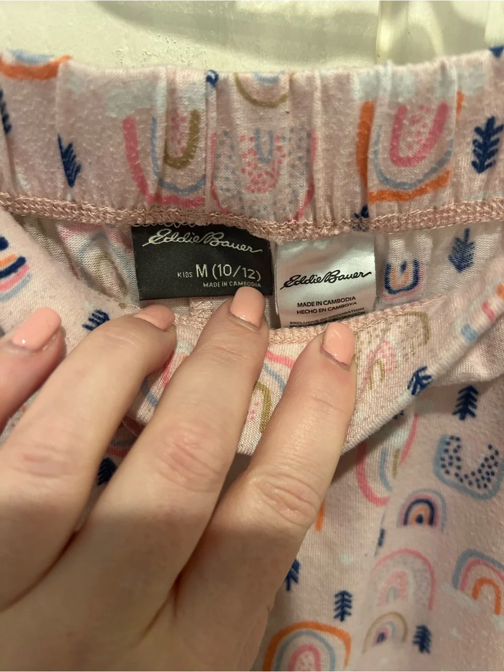 Eddie Bauer Light Pink Rainbow Print Pajama Bottoms with Navy Accents